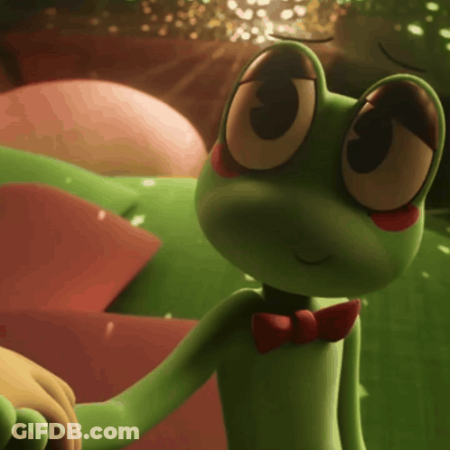 Green Frog In Red Bow Tie Holding Another Frog's Hand GIF