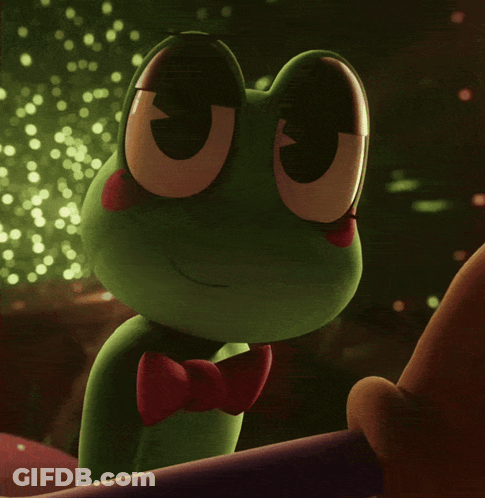 Green Frog In Red Bow Tie Looking GIF