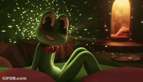 Green Frog In Red Bow Tie On Flower GIF