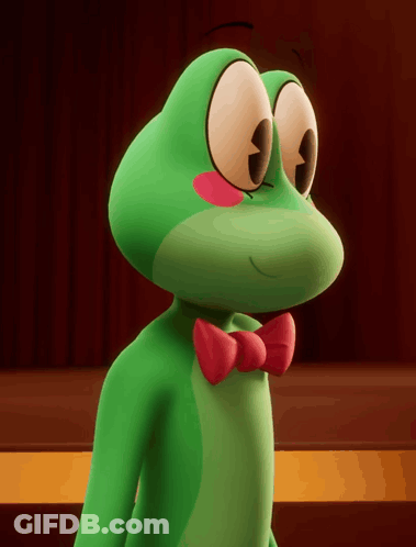 Green Frog In Red Bow Tie On Stage GIF