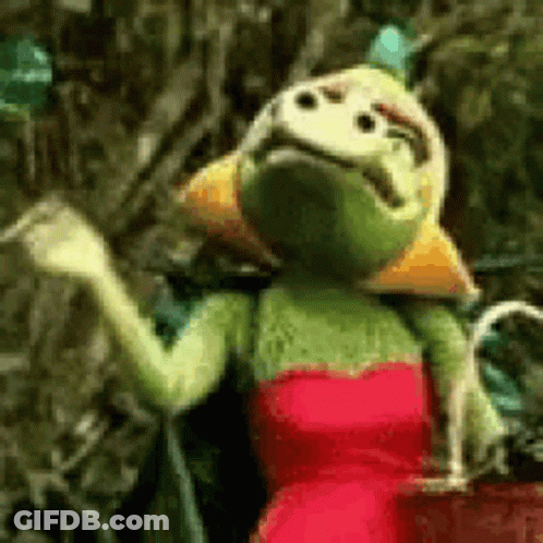 Green Frog In Red Dress Holding Red Basket GIF