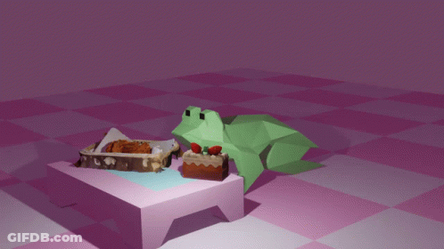 Green Frog On Pink Table With Fried Chicken Basket GIF
