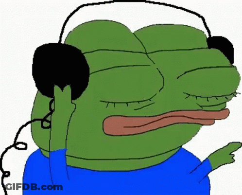 Green Frog Wearing Headphones Making Sad Face GIF