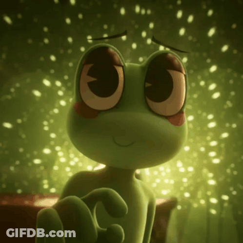 Green Frog With Big Eyes And Pink Cheek GIF