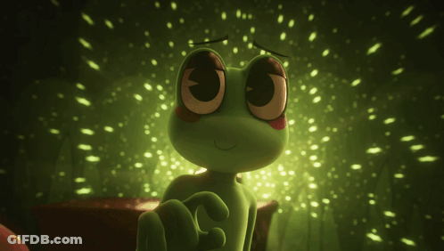 Green Frog With Big Eyes Looking Up At Starry Sky GIF
