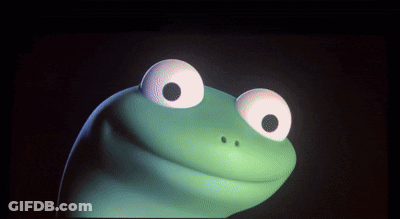 Green Frog With Big White Eyes Smiling In Dark GIF
