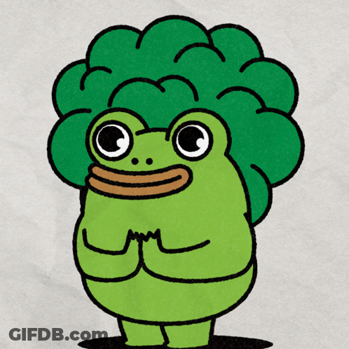Green Frog With Broccoli Head And Brown Mouth GIF