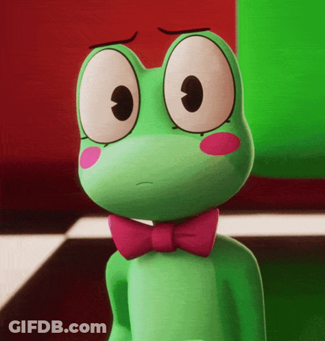 Green Frog With Pink Bow Tie And Pink Cheeks GIF