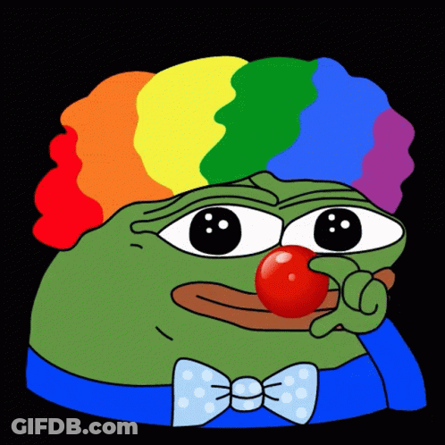 Green Frog With Rainbow Wig And Bow Tie Holding Red Nose GIF