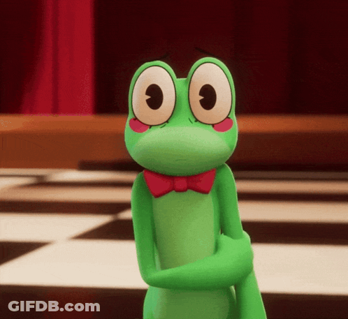 Green Frog With Red Bow Tie And Pink Cheeks GIF