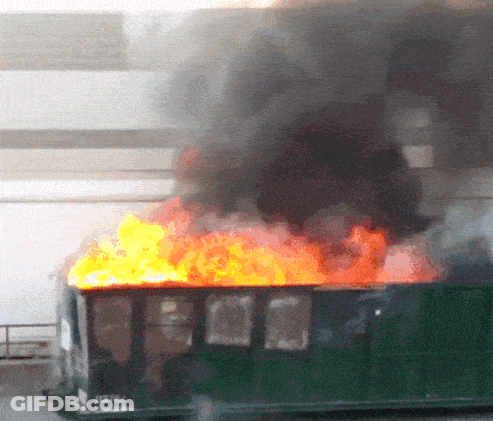 Green Garbage Can On Fire With Number 03764 GIF
