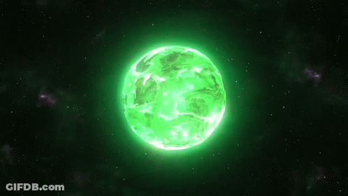 Green Glowing Planet Floating In Space GIF