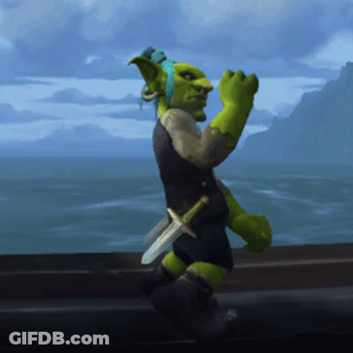 Green Goblin Holding Sword By Water GIF