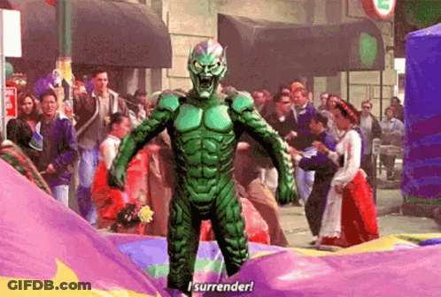 Green Goblin On Bouncy Castle GIF