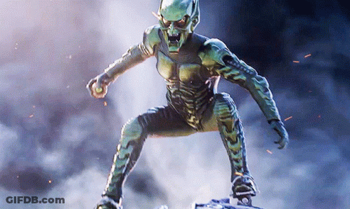 Green Goblin Standing On Skateboard GIF