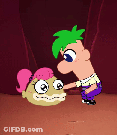 Green Hair Cartoon Touching Pink Hair Fish GIF
