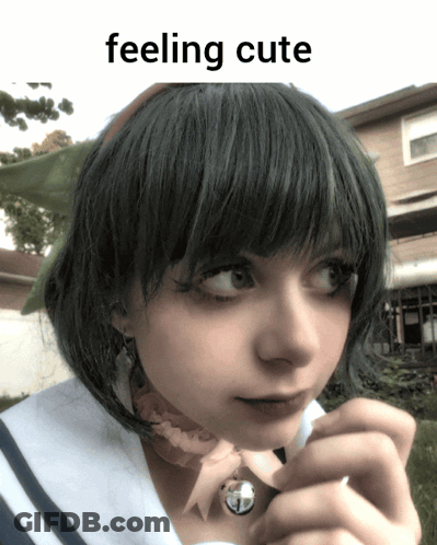 Green Hair Girl With Choker Saying Feeling Cute GIF