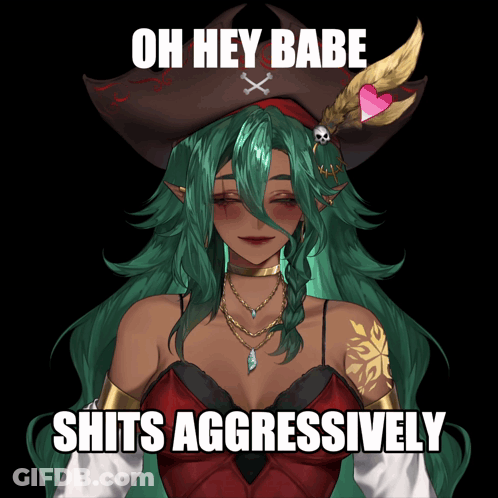 Green Hair Pirate Hat Woman Says Oh Hey Babe Shits Aggressively GIF