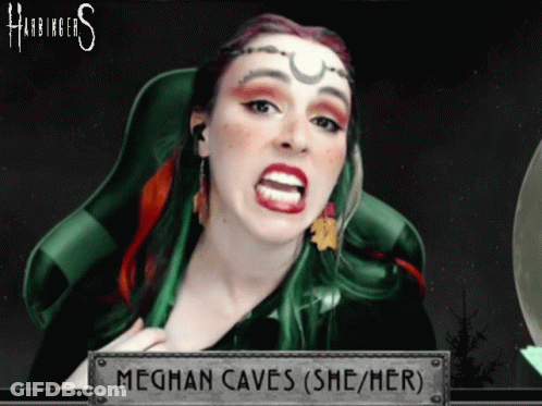 Green Hair Woman Behind Sign Meghan Caves (She Her) GIF