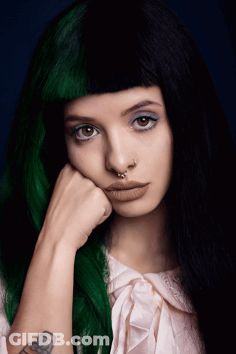 Green Hair Woman With Nose Ring Thinking GIF