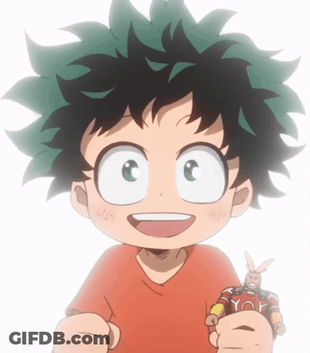 Green Haired Boy Holding All Might Figurine GIF