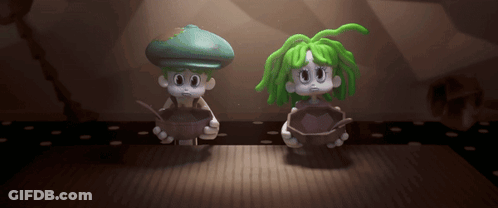 Green Haired Cartoon Characters Eating GIF