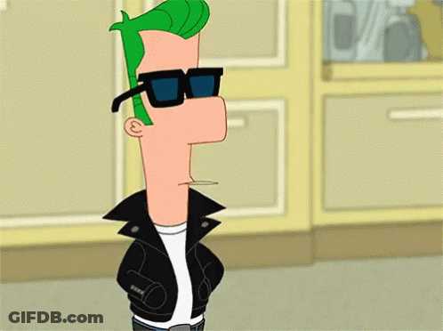 Green-Haired Cartoon In Black Jacket And Sunglasses GIF