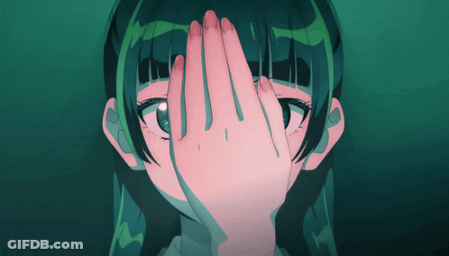 Green-Haired Girl Covering Face GIF