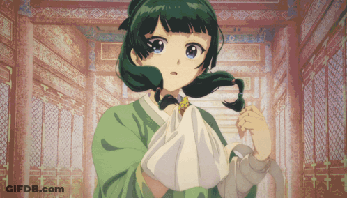 Green-Haired Girl Holding White Cloth GIF