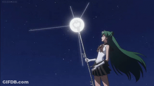 Green Haired Girl Next To White Heart Ball In Sky GIF