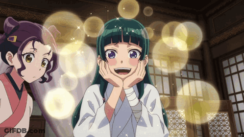 Green-Haired Girl Smiling Hands On Face GIF