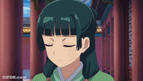 Green Haired Girl Standing Before Columns GIF