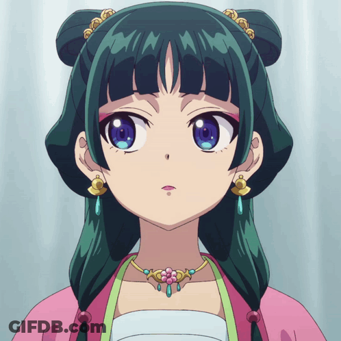 Green-Haired Girl Wearing Flower Necklace GIF