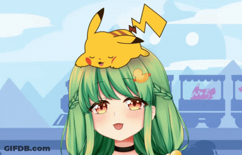 Green-Haired Girl With Yellow Pikachu On Head GIF