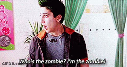 Green-Haired Mustache Boy Who's The Zombie I'm The Zombie GIF