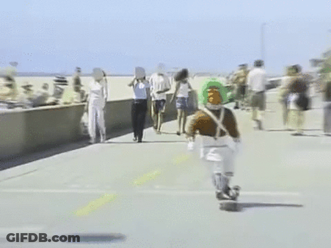 Green Haired Skateboarding Oompa Loompa GIF