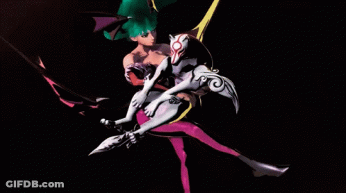 Green-Haired Woman On White Dog With Mask GIF