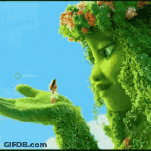 Green-Haired Woman Statue With Butterfly GIF