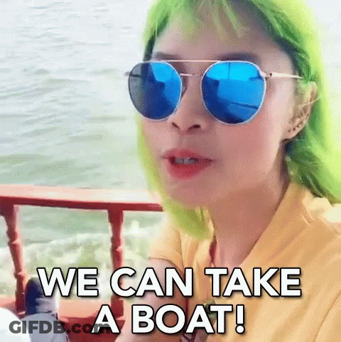 Green Haired Woman Sunglasses Saying We Can Take A Boat GIF