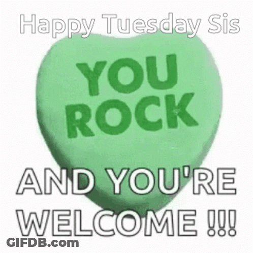 Green Heart Candy Saying You Rock And You're Welcome GIF