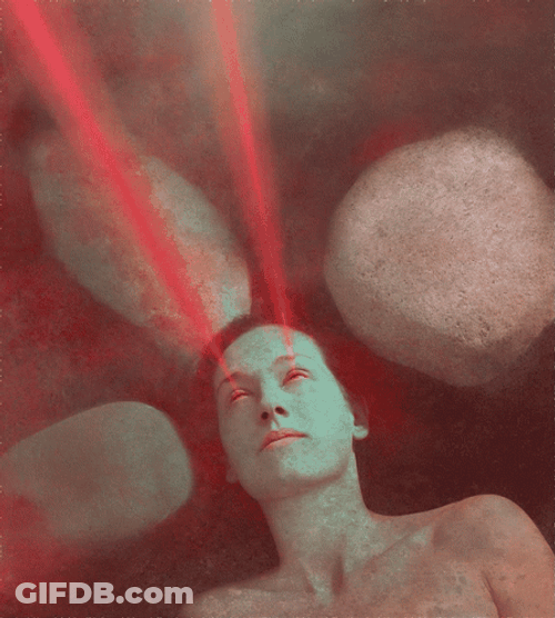 Green Lady Red Laser Beams GIF