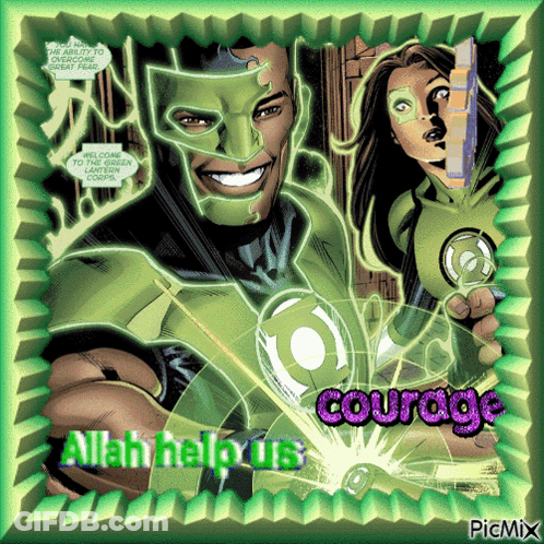 Green Lantern And Woman Saying Allah Help Us Courage GIF