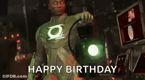 Green Lantern Costumed Man Holding Lantern Says Happy Birthday GIF