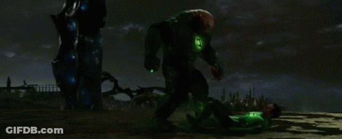 Green Lantern Standing Next To Man In Green Suit GIF