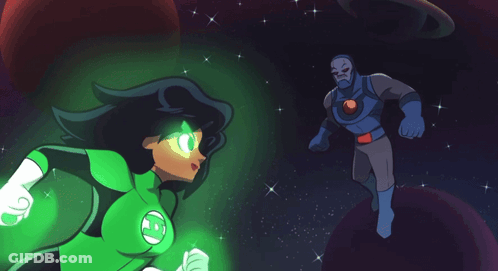 Green Lantern Standing Next To Superhero GIF