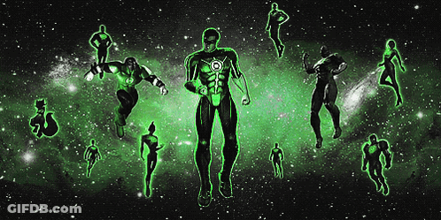 Green Lanterns Silhouetted Against Black GIF
