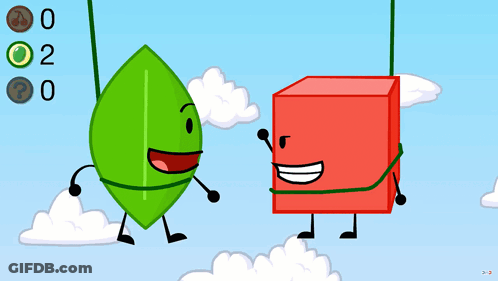 Green Leaf And Red Cube Side By Side GIF