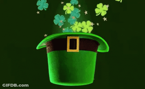 Green Leprechaun Hat With Clovers GIF