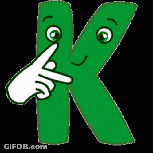 Green Letter K With Face And Hand Pointing GIF