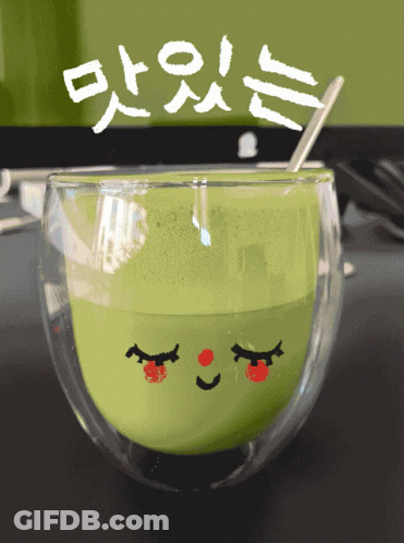 Green Liquid Cup With Face And Spoon GIF